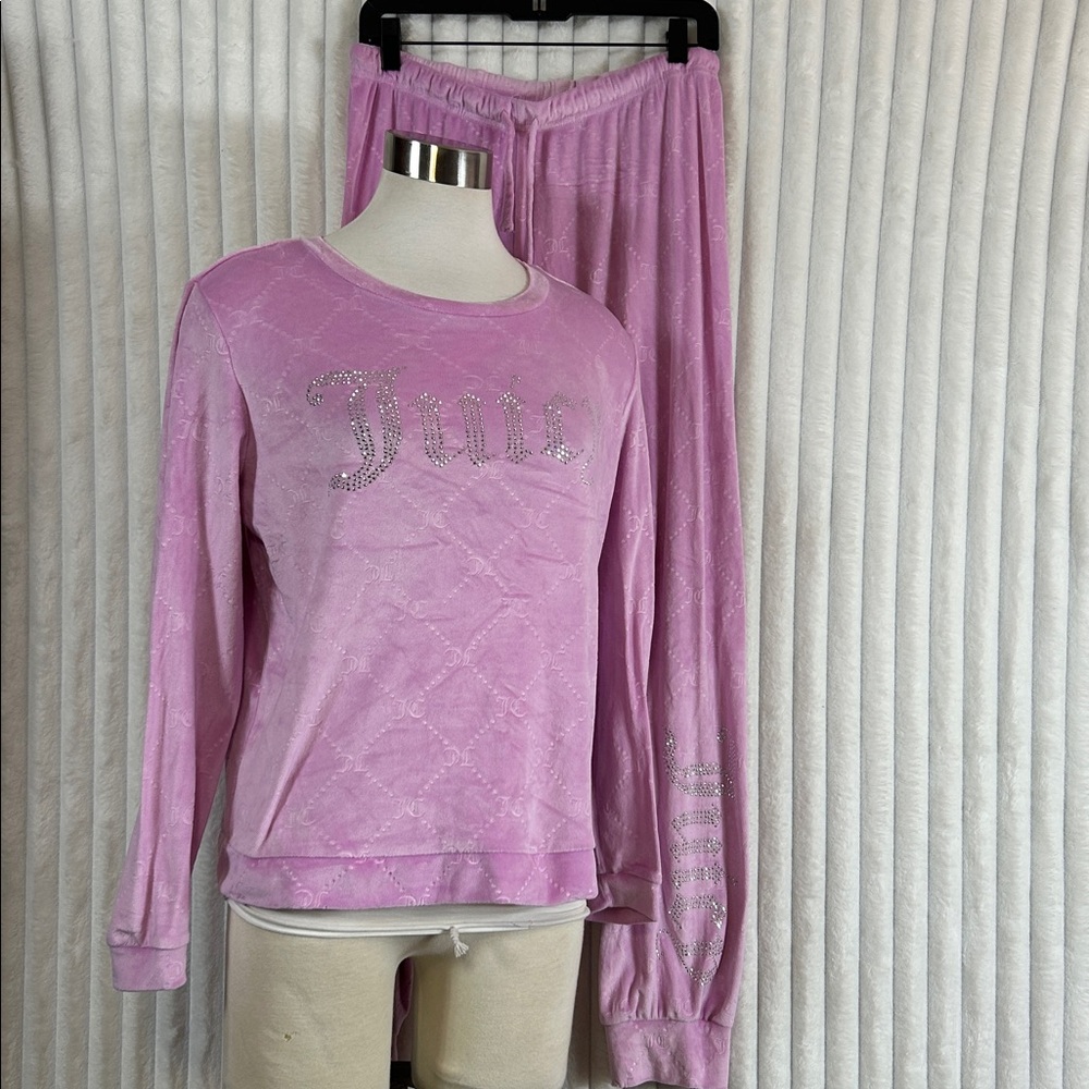 Juicy Couture Sleepwear Pink Quilt Logo Velour Loungewear Rhinestone Juicy Set M